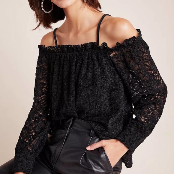 NWT Anthropologie Eri + Ali lace off the shoulder top size petite small - Picture 1 of 11